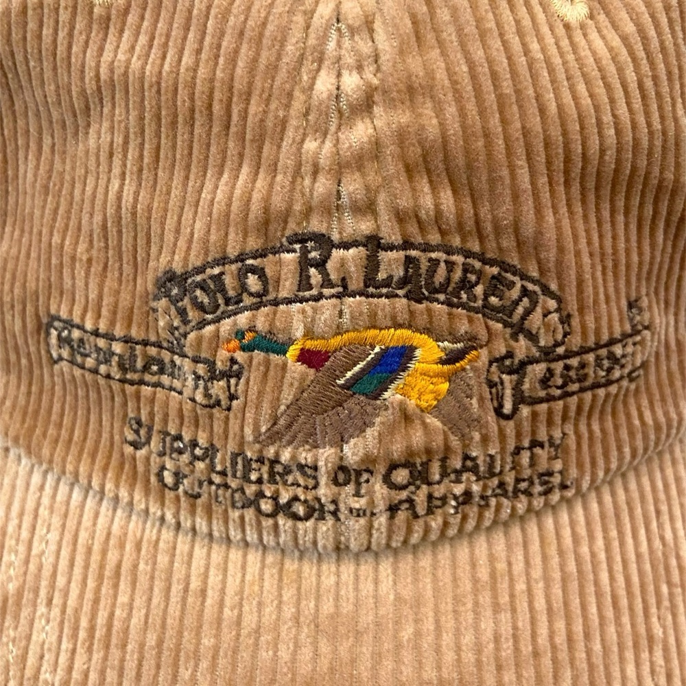 SOLD VTG Polo Sportsman Ralph Lauren Hunting Cap Hat Corduroy Leather Strapback